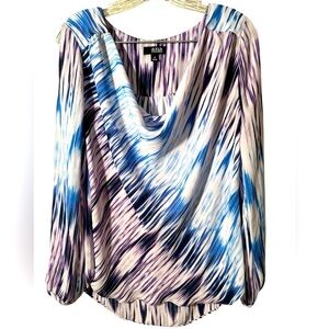 A.N.A Blue White Purple Draped Neckline, Slit Sleeves